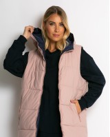 Μπουφάν αμάνικο μακρύ double face ροζ-navy
