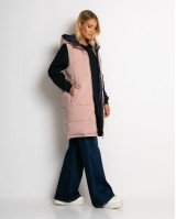 Μπουφάν αμάνικο μακρύ double face ροζ-navy