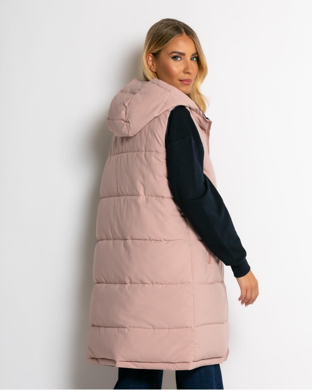 Μπουφάν αμάνικο μακρύ double face ροζ-navy