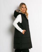 Μπουφάν αμάνικο μακρύ double face μαύρο-μπεζ