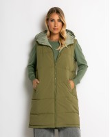 Μπουφάν αμάνικο μακρύ double face χακί-μέντα