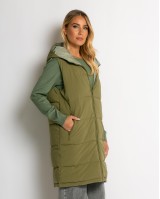 Μπουφάν αμάνικο μακρύ double face χακί-μέντα