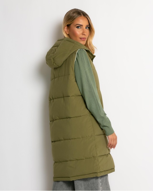 Μπουφάν αμάνικο μακρύ double face χακί-μέντα