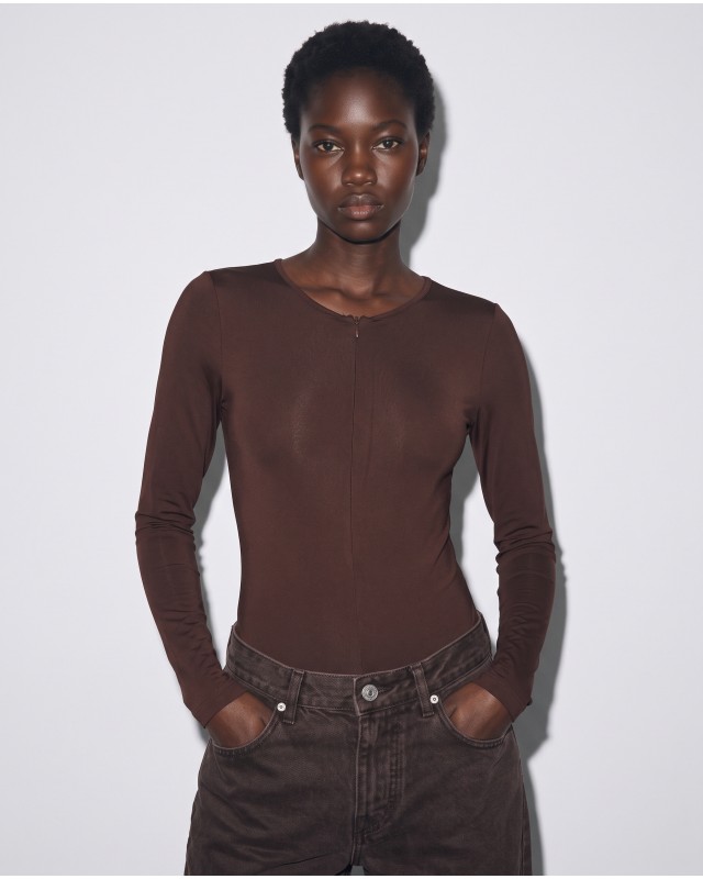 Bodysuit με Φερμουάρ καφέ
