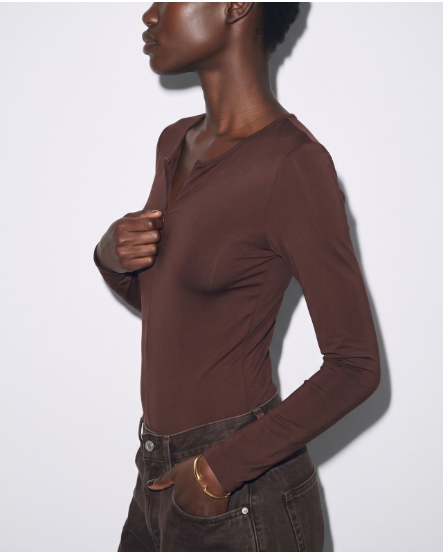 Bodysuit με Φερμουάρ καφέ