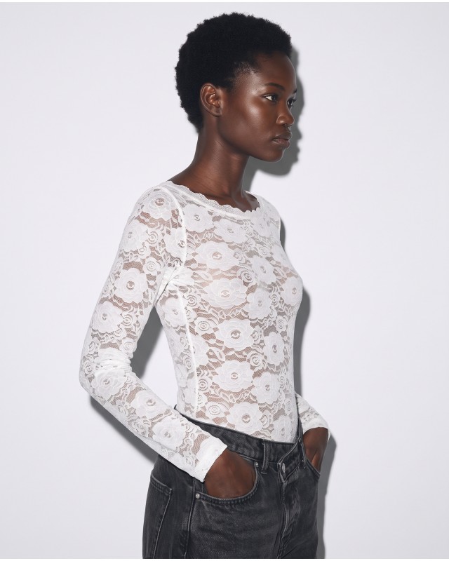 Floral Lace Bodysuit με Λαιμόκοψη Χαμόγελο white 