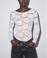 Floral Lace Bodysuit με Λαιμόκοψη Χαμόγελο white 