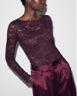 Floral Lace Bodysuit με Λαιμόκοψη Χαμόγελο plum