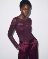 Floral Lace Bodysuit με Λαιμόκοψη Χαμόγελο plum