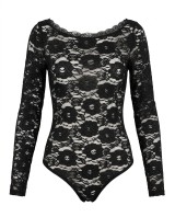 Floral Lace Bodysuit με Λαιμόκοψη Χαμόγελο black