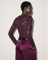 Floral Lace Bodysuit με Λαιμόκοψη Χαμόγελο plum
