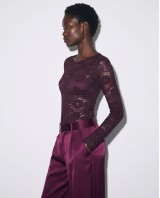 Floral Lace Bodysuit με Λαιμόκοψη Χαμόγελο plum