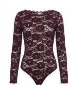 Floral Lace Bodysuit με Λαιμόκοψη Χαμόγελο plum