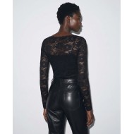 Floral Lace Bodysuit με Λαιμόκοψη Χαμόγελο black