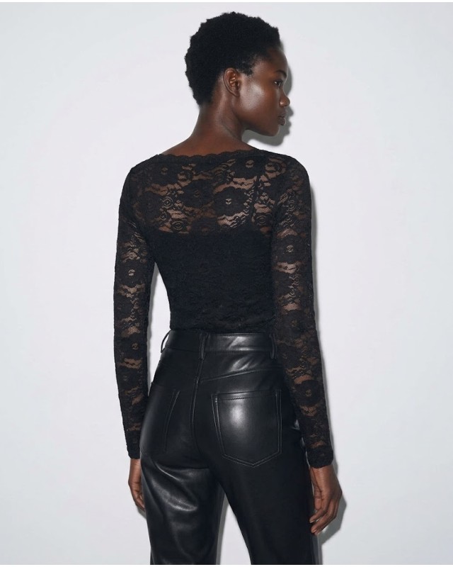 Floral Lace Bodysuit με Λαιμόκοψη Χαμόγελο black