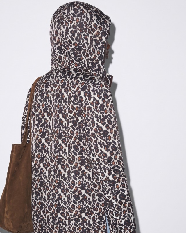 Μπουφάν double face με λάστιχο στη μέση leopard καφέ