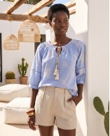 Striped Boho Embroidered Blouse blue