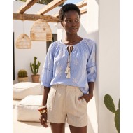 Striped Boho Embroidered Blouse blue