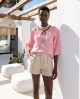 Striped Boho Embroidered Blouse pink
