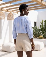 Striped Boho Embroidered Blouse blue