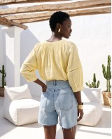 Striped Boho Embroidered Blouse yellow