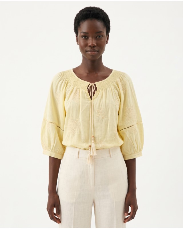 Striped Boho Embroidered Blouse yellow