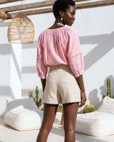 Striped Boho Embroidered Blouse pink