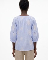 Striped Boho Embroidered Blouse blue