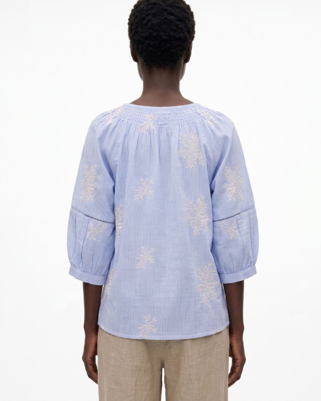 Striped Boho Embroidered Blouse blue