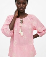 Striped Boho Embroidered Blouse pink