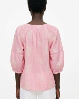 Striped Boho Embroidered Blouse pink