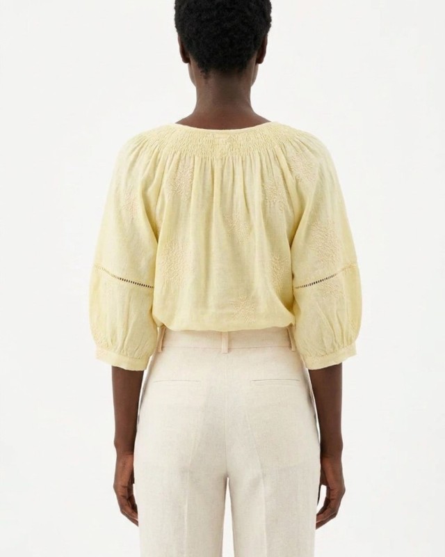 Striped Boho Embroidered Blouse yellow