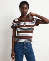 Striped Knit Polo Top - Brown & Light Blue