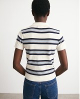 Striped Knit Polo Top - White & Navy
