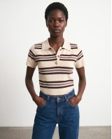 Striped Knit Polo Top - Beige & Brown