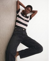 Striped Knit Polo Top - Black & Pink