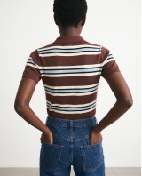 Striped Knit Polo Top - Brown & Light Blue