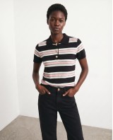 Striped Knit Polo Top - Black & Pink