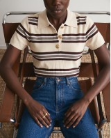 Striped Knit Polo Top - Beige & Brown