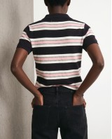 Striped Knit Polo Top - Black & Pink