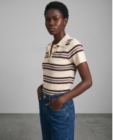 Striped Knit Polo Top - Beige & Brown