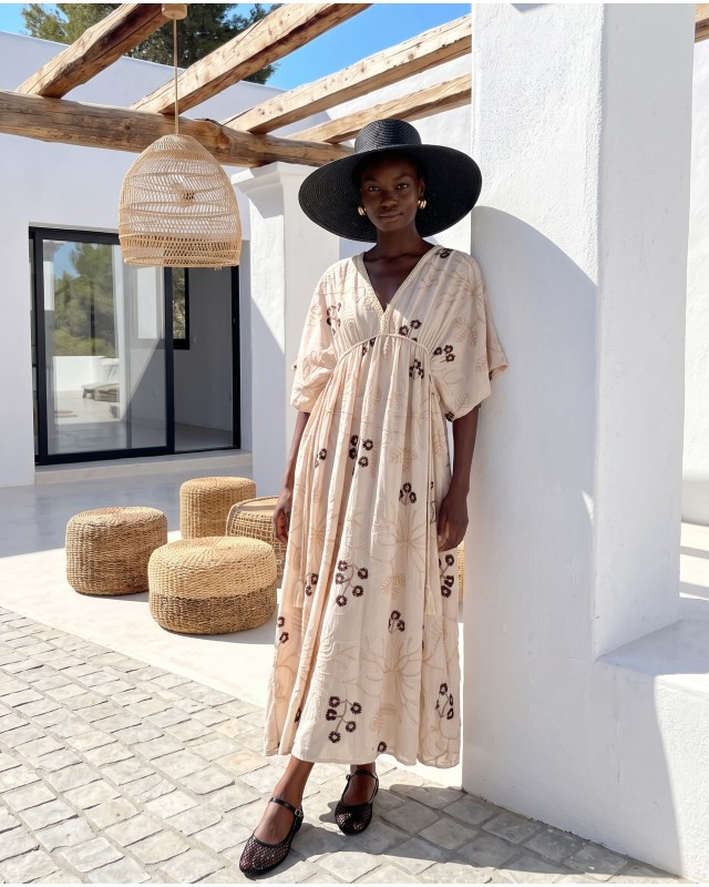 Φόρεμα ethereal resort με ανάλαφρα μανίκια brown