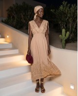 "Amara" Embroidered beige Maxi Dress