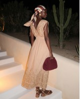"Amara" Embroidered beige Maxi Dress