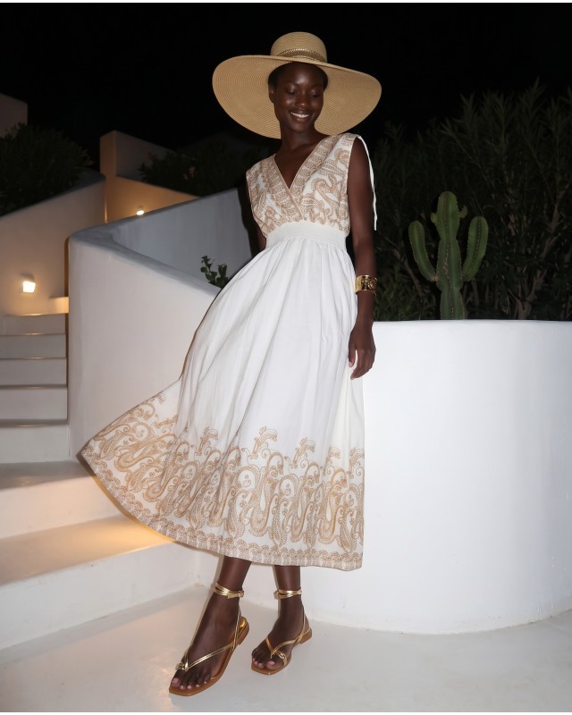 "Amara" Embroidered White Maxi Dress