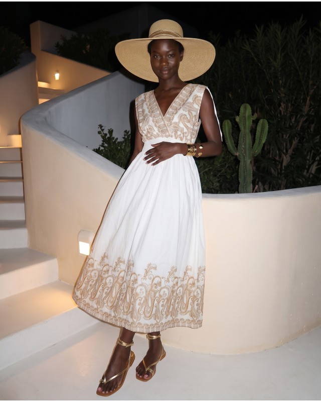 "Amara" Embroidered White Maxi Dress