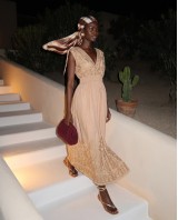 "Amara" Embroidered beige Maxi Dress