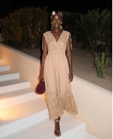 "Amara" Embroidered beige Maxi Dress