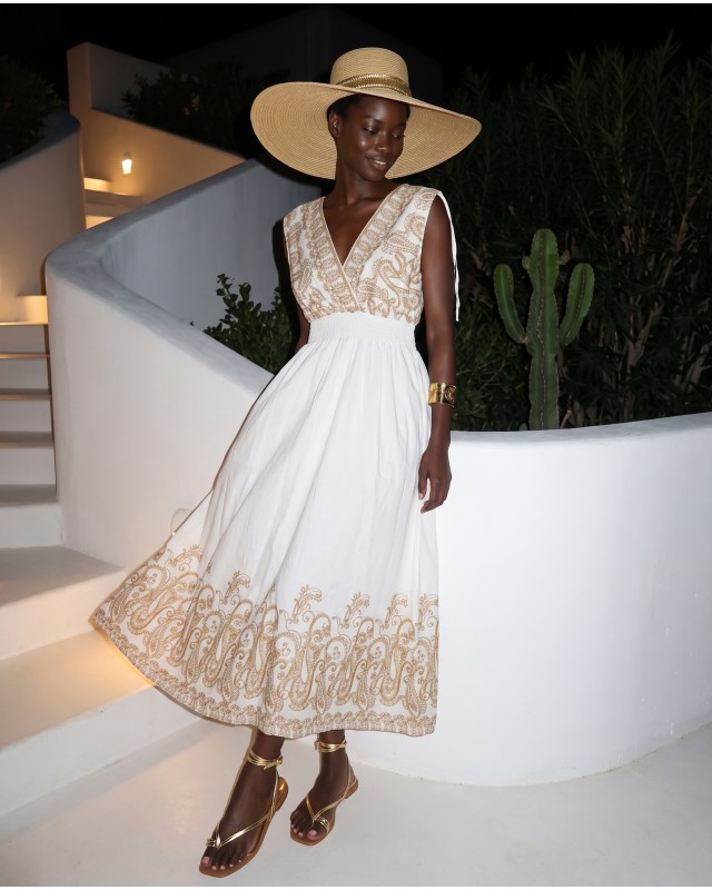 "Amara" Embroidered White Maxi Dress