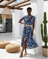 Tropical Print Belted Dress blue
